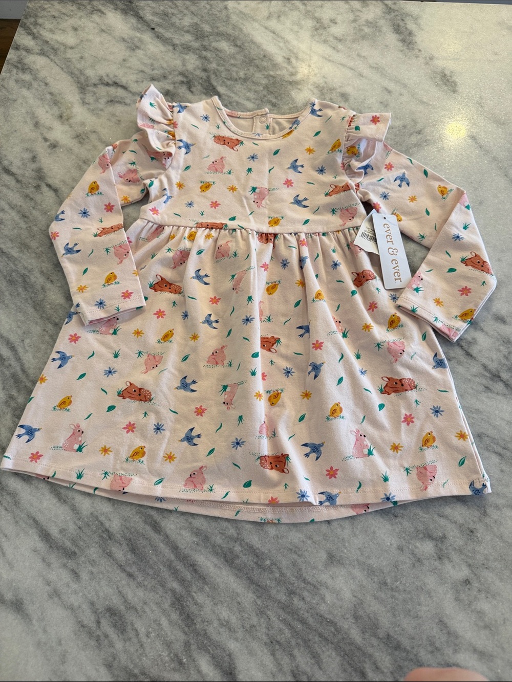 Pink Long-Sleeve Floral Animal Print Dress for Kids